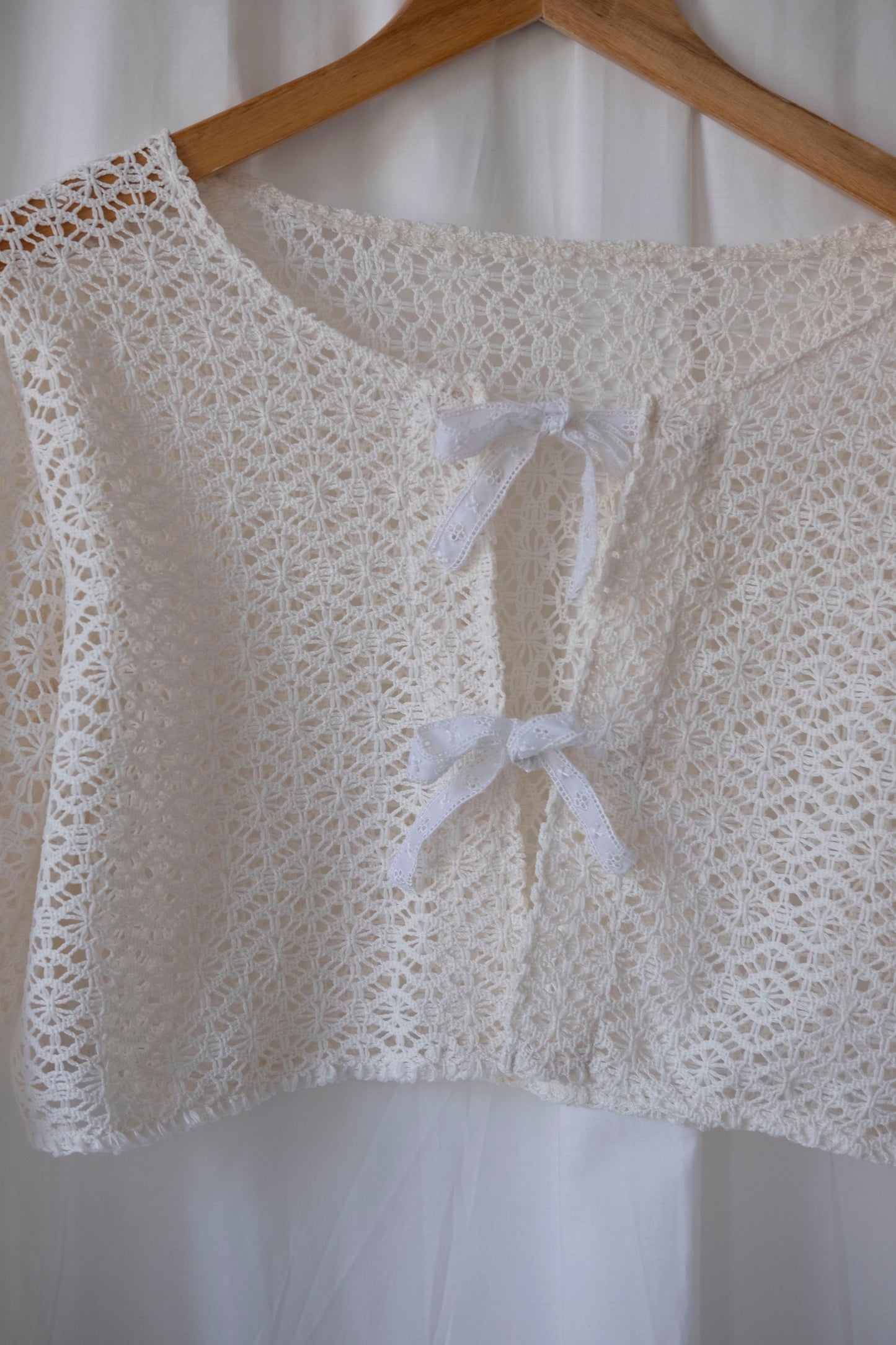 Sage ~ Reworked Vintage Lace Crochet Tie Top - S