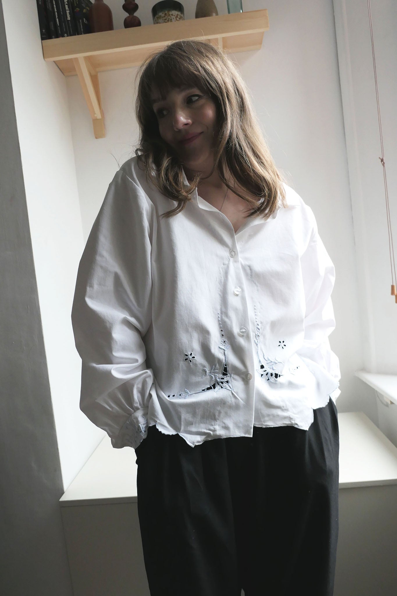 Ada ~ White Cotton Cutout Shirt - M/L