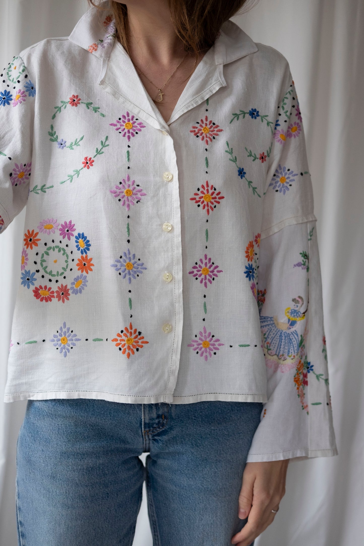 Mandevilla ~ Reworked Vintage Linen Embroidered Shirt - M