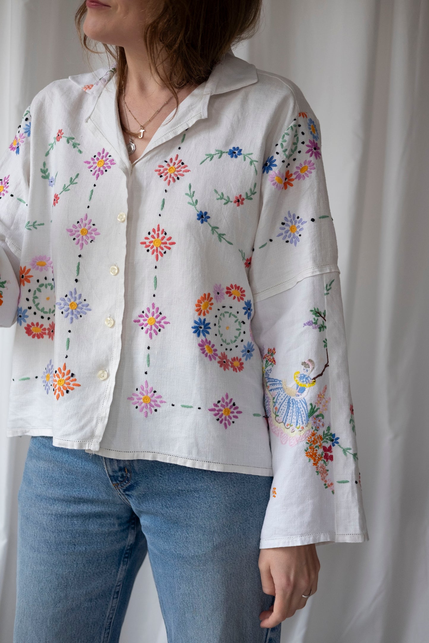 Mandevilla ~ Reworked Vintage Linen Embroidered Shirt - M