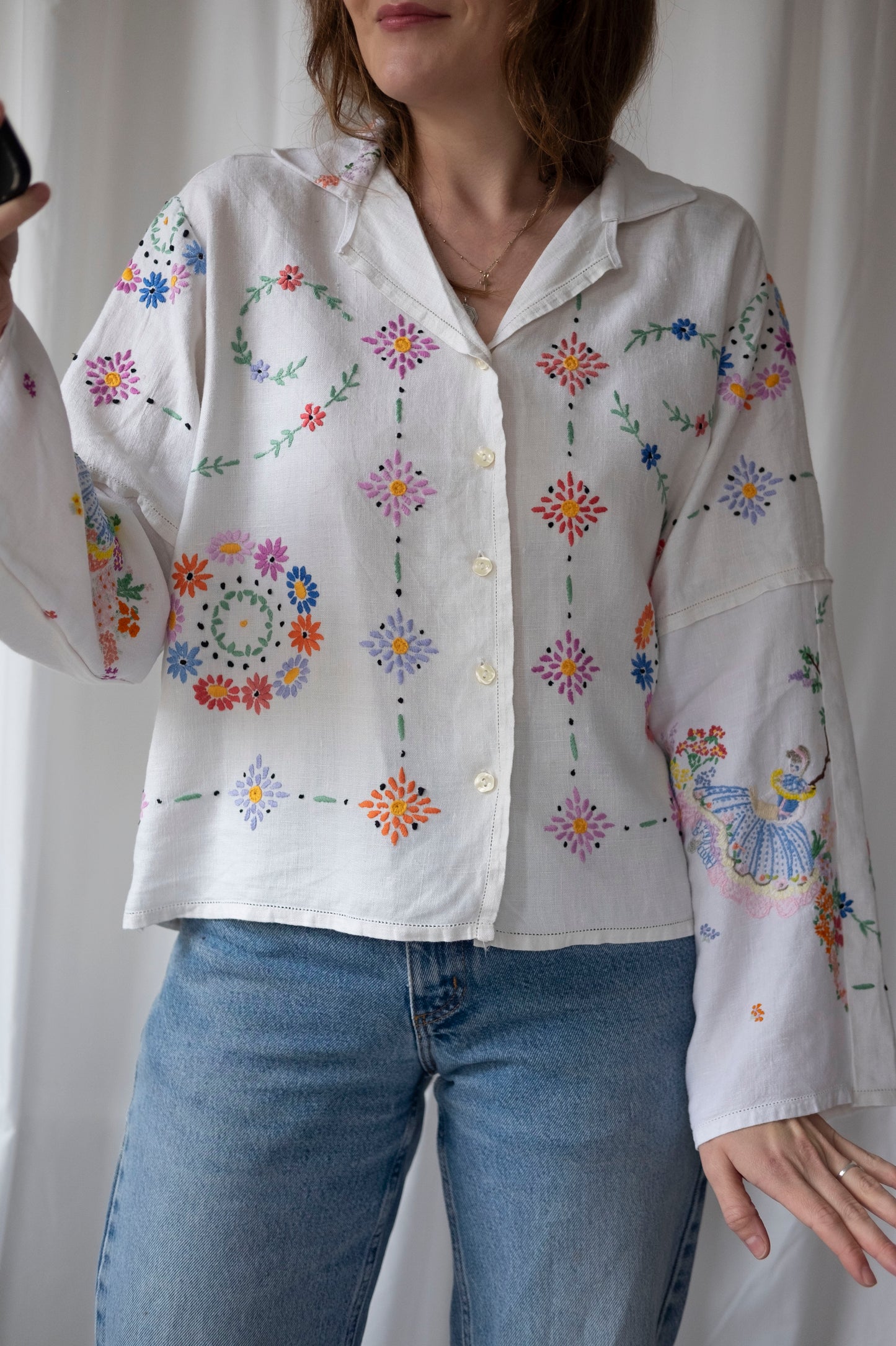 Mandevilla ~ Reworked Vintage Linen Embroidered Shirt - M