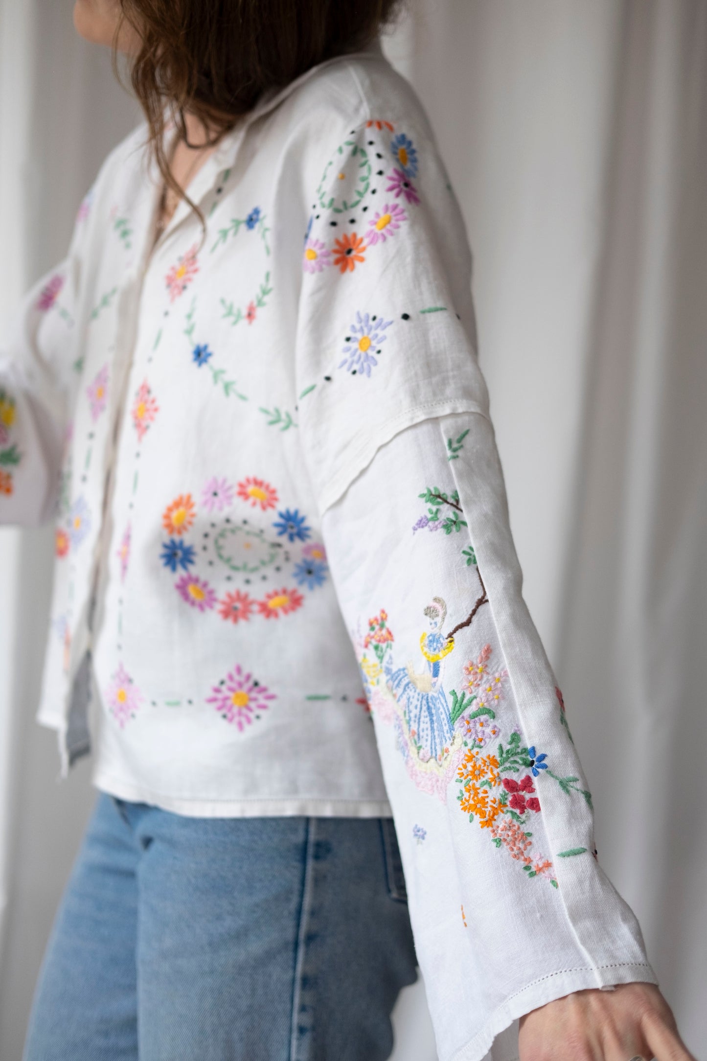 Mandevilla ~ Reworked Vintage Linen Embroidered Shirt - M