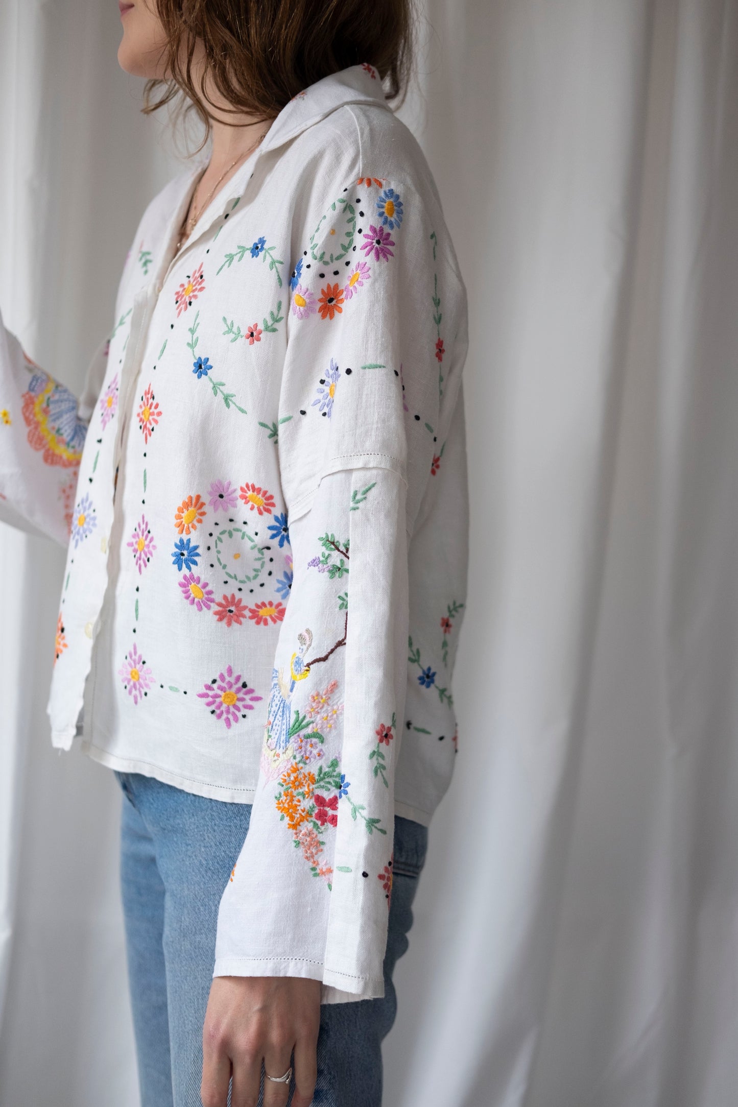 Mandevilla ~ Reworked Vintage Linen Embroidered Shirt - M