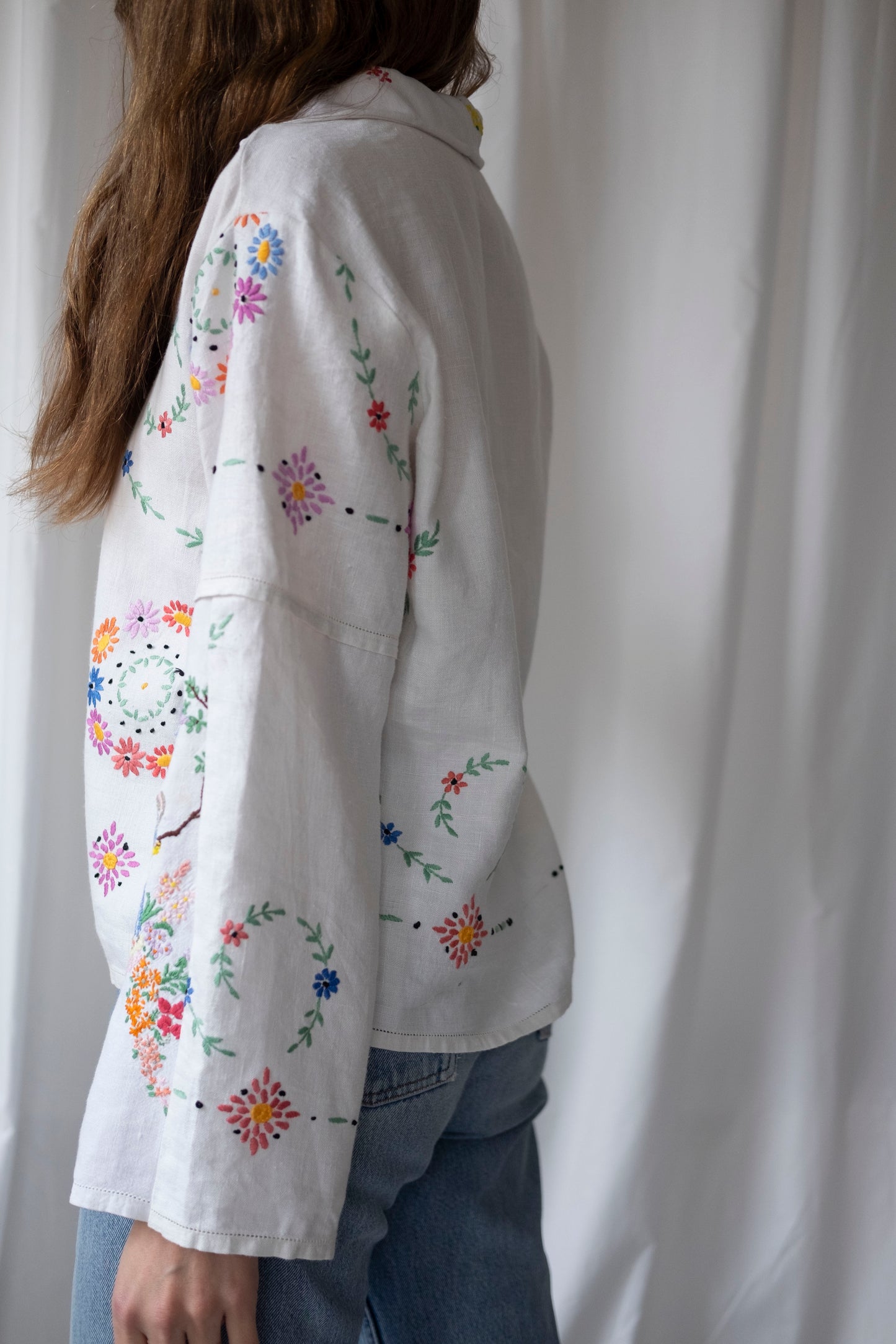 Mandevilla ~ Reworked Vintage Linen Embroidered Shirt - M