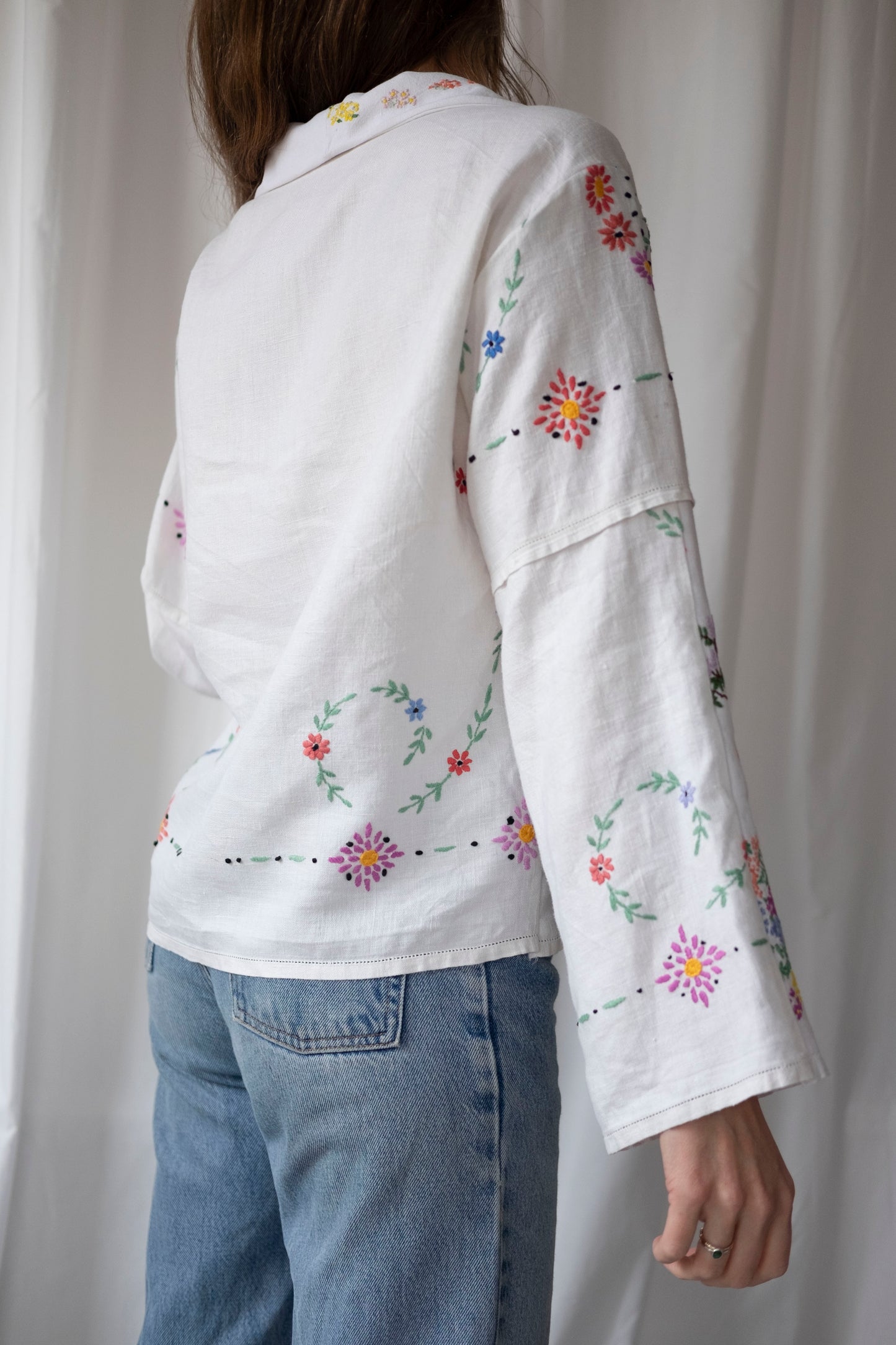 Mandevilla ~ Reworked Vintage Linen Embroidered Shirt - M