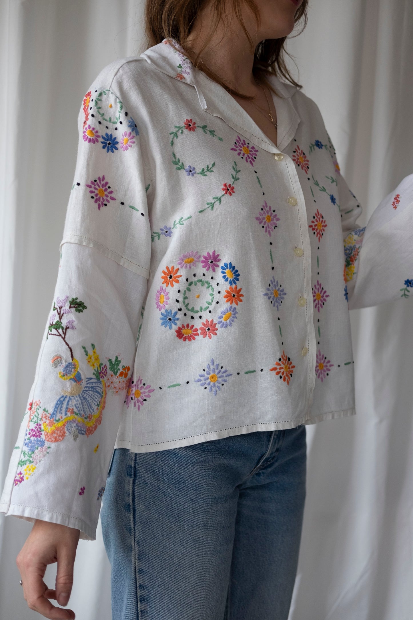 Mandevilla ~ Reworked Vintage Linen Embroidered Shirt - M