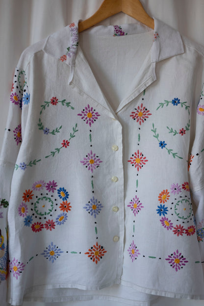 Mandevilla ~ Reworked Vintage Linen Embroidered Shirt - M