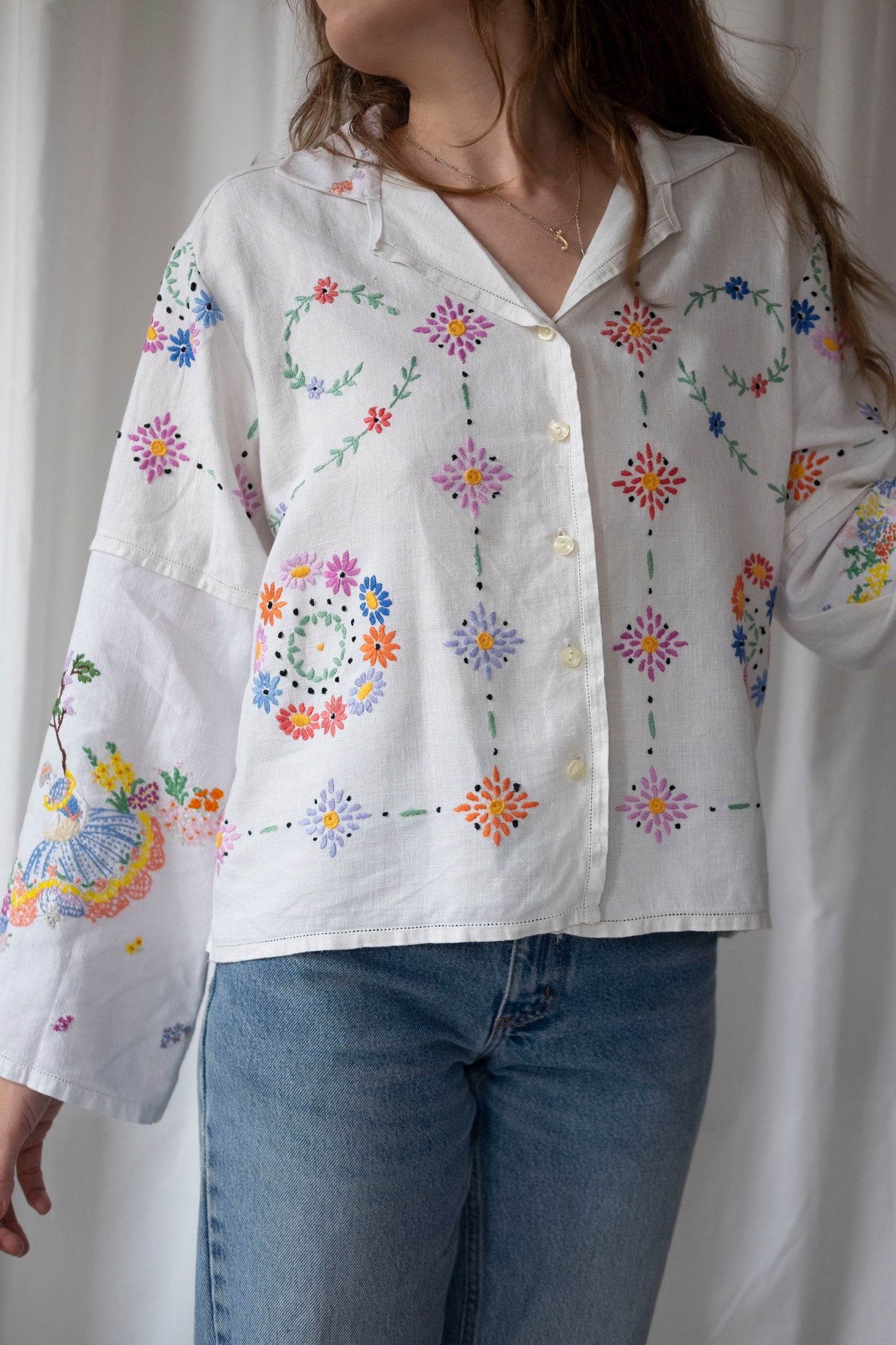 Mandevilla ~ Reworked Vintage Linen Embroidered Shirt - M