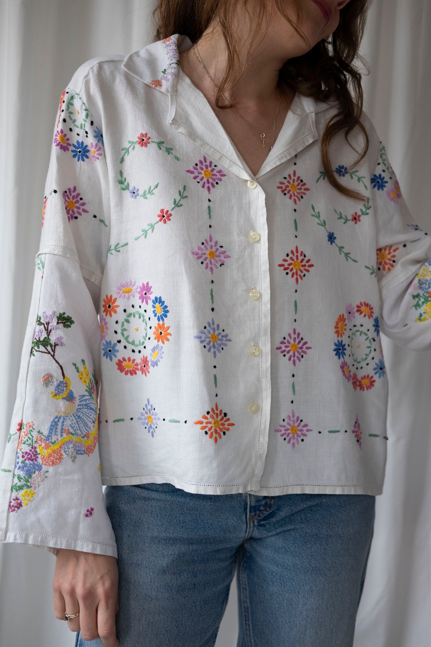 Mandevilla ~ Reworked Vintage Linen Embroidered Shirt - M