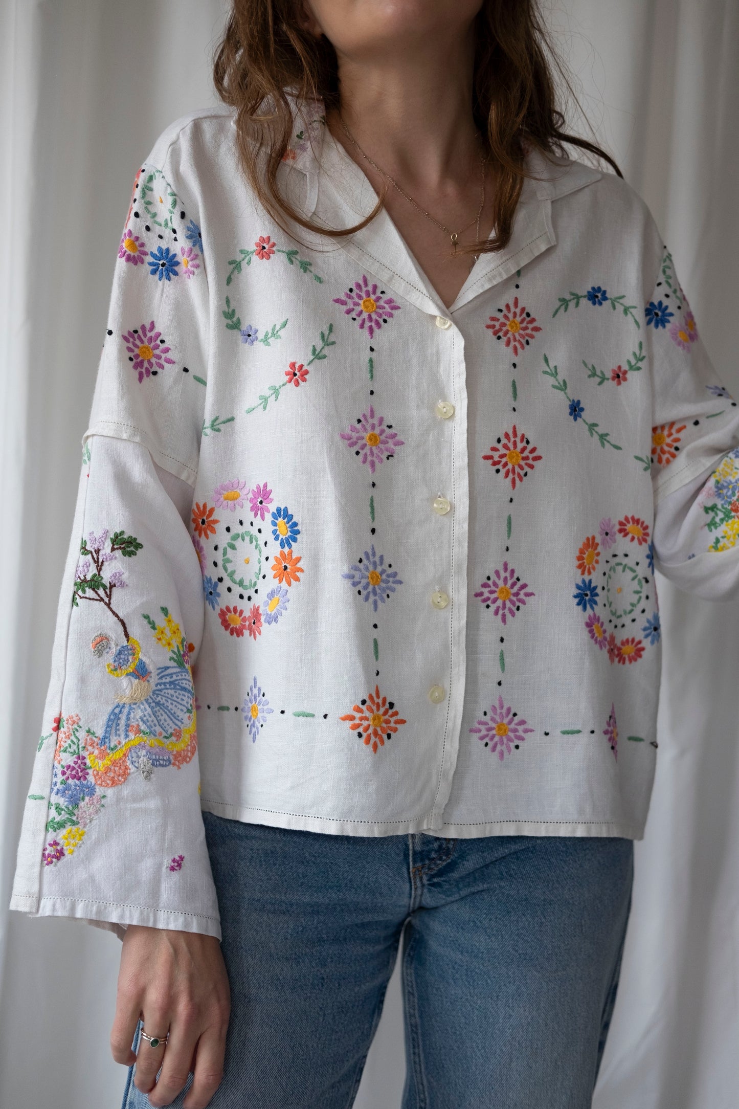 Mandevilla ~ Reworked Vintage Linen Embroidered Shirt - M