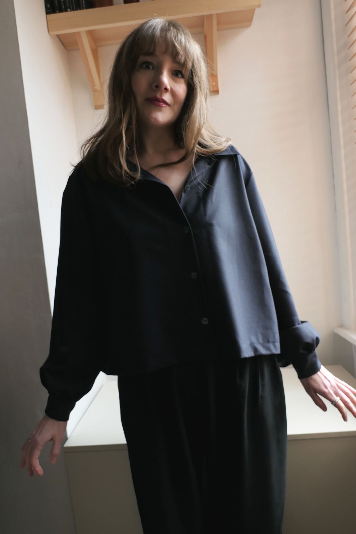 Mira ~ Navy Cashmere Shirt - M/L