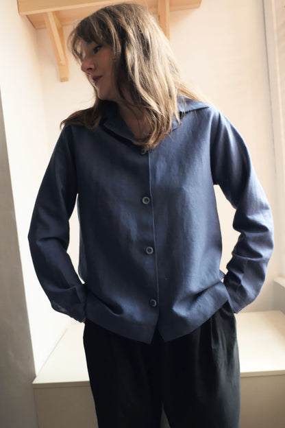 Mako ~ Blue Linen Loose Fit Shirt - S/M