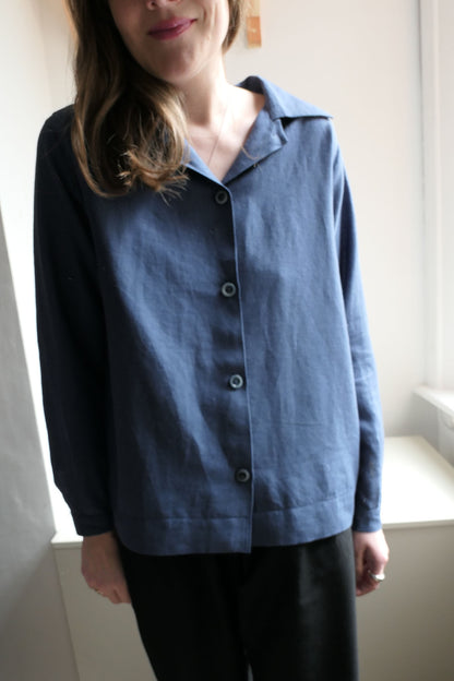 Mako ~ Blue Linen Loose Fit Shirt - S/M