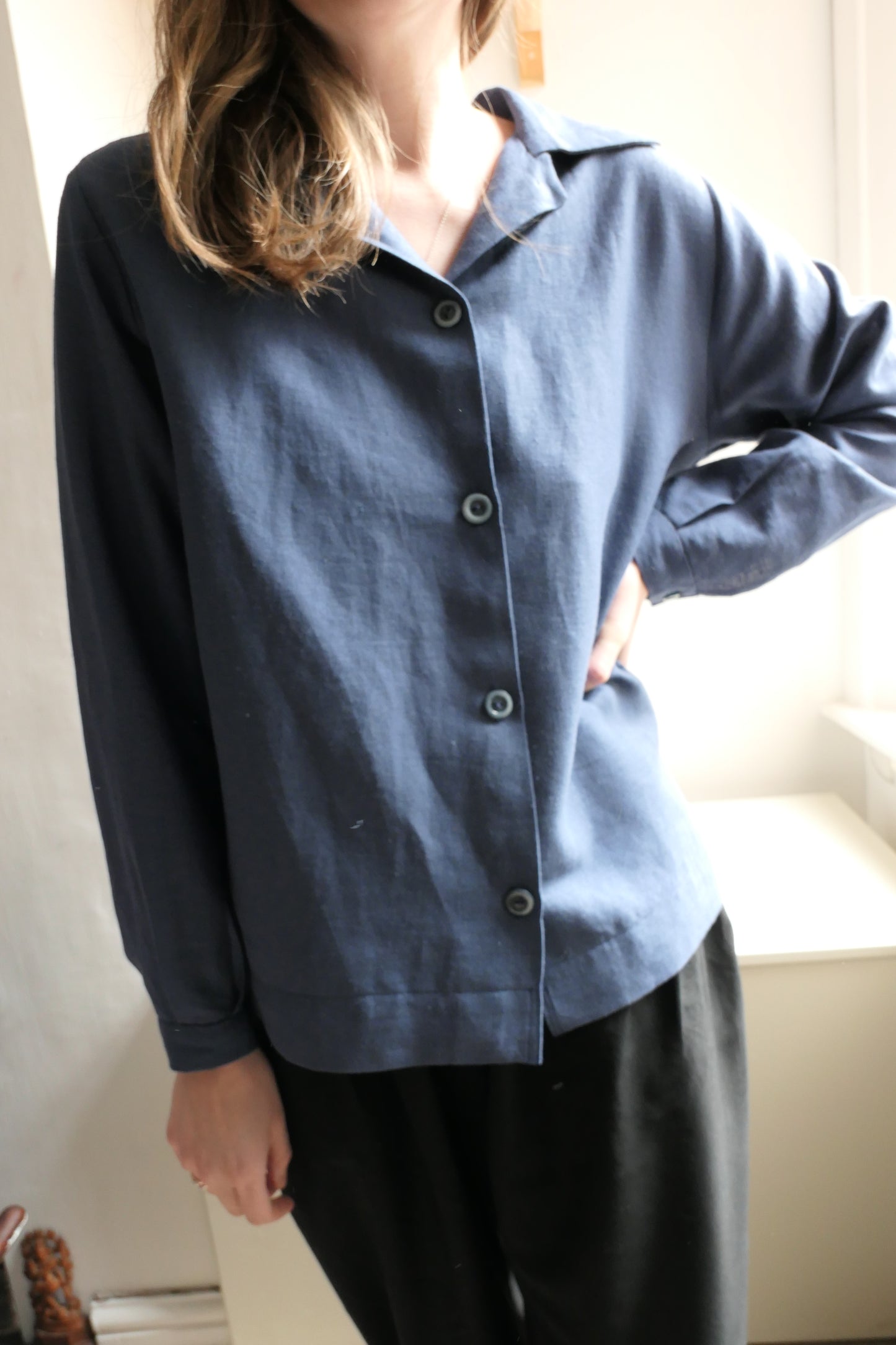 Mako ~ Blue Linen Loose Fit Shirt - S/M