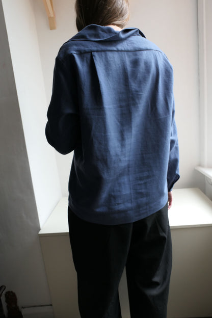 Mako ~ Blue Linen Loose Fit Shirt - S/M