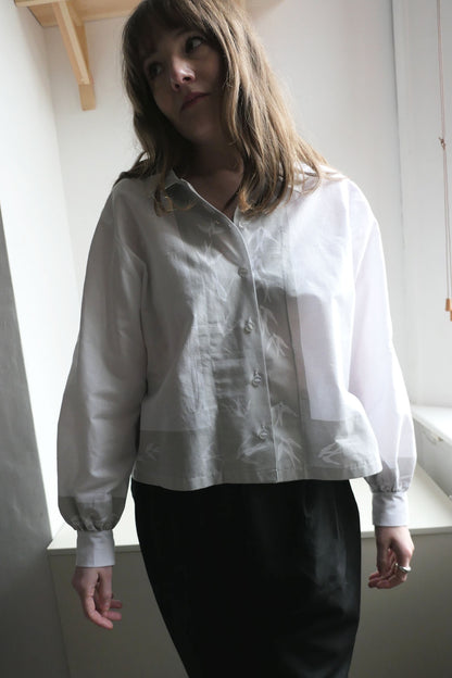 Swift ~ Bird Print & Embroidered Cotton Shirt - M