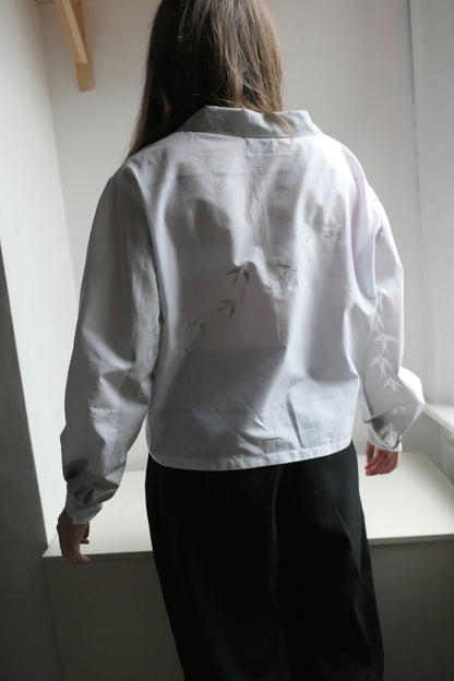 Swift ~ Bird Print & Embroidered Cotton Shirt - M