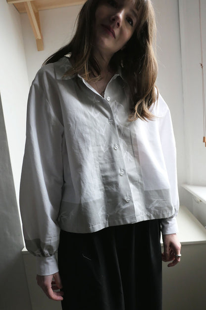 Swift ~ Bird Print & Embroidered Cotton Shirt - M