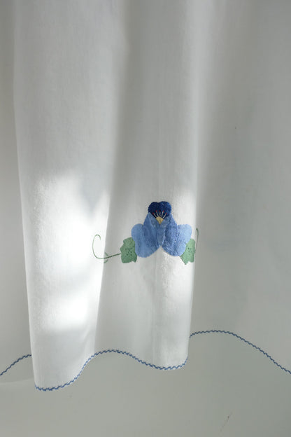 Aster ~ White & Blue Floral Applique Shirt - M/L