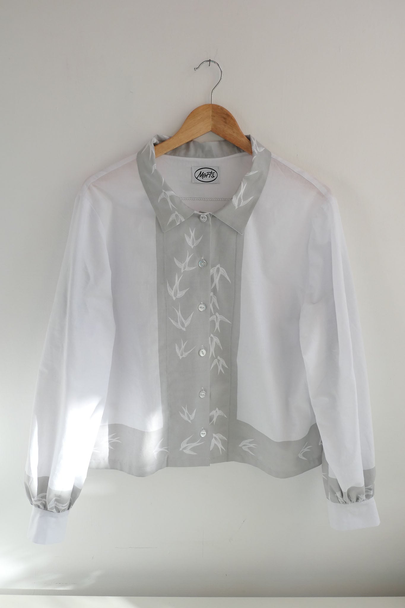 Swift ~ Bird Print & Embroidered Cotton Shirt - M