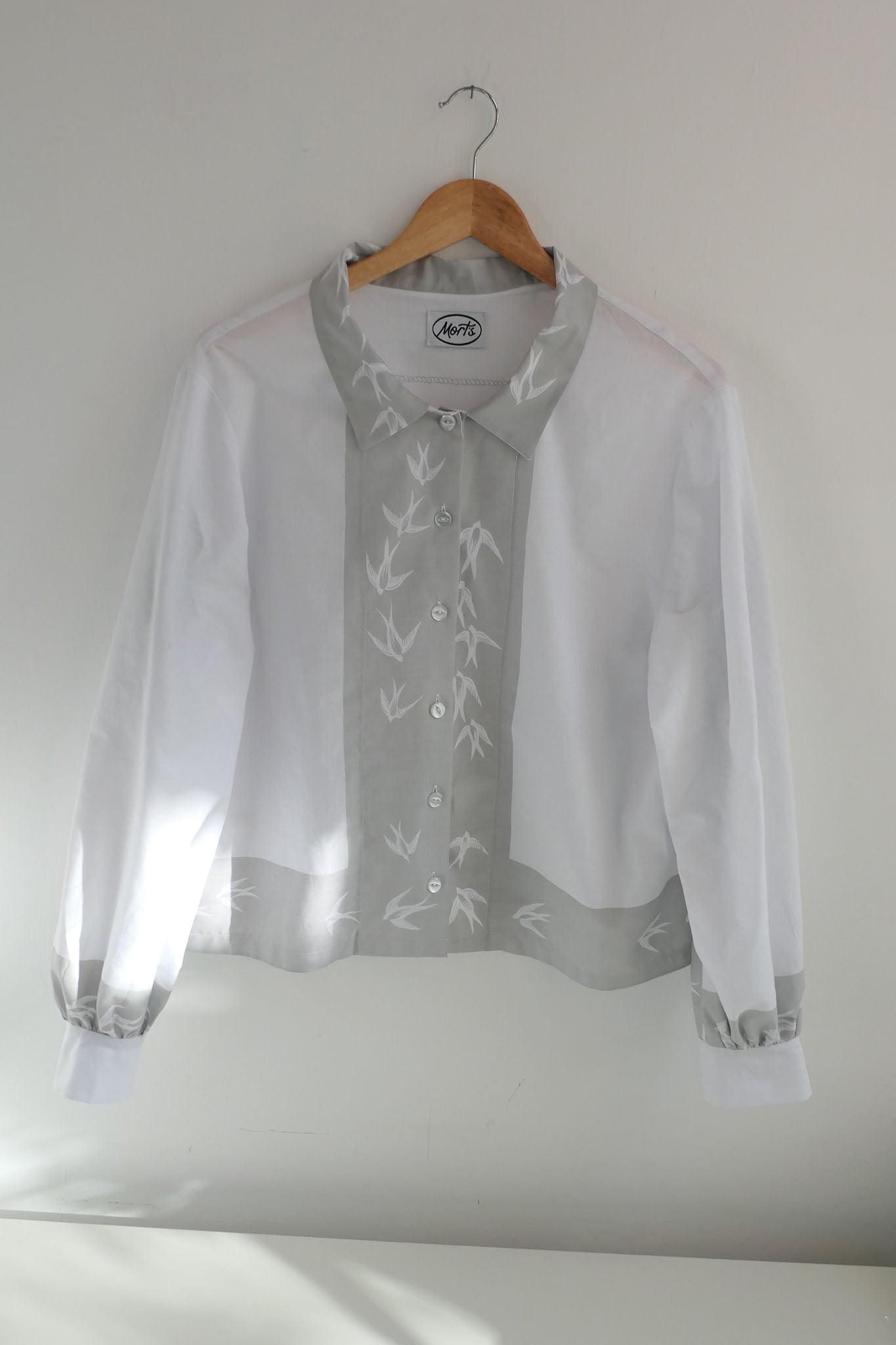 Swift ~ Bird Print & Embroidered Cotton Shirt - M