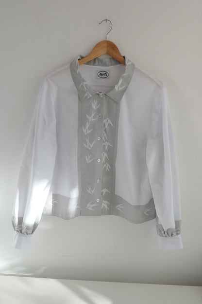 Swift ~ Bird Print & Embroidered Cotton Shirt - M