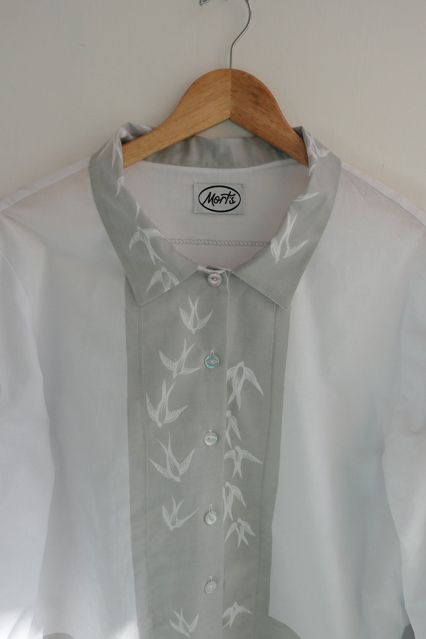 Swift ~ Bird Print & Embroidered Cotton Shirt - M