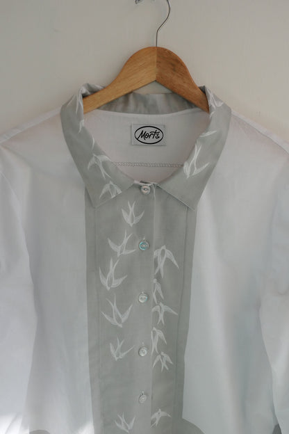 Swift ~ Bird Print & Embroidered Cotton Shirt - M
