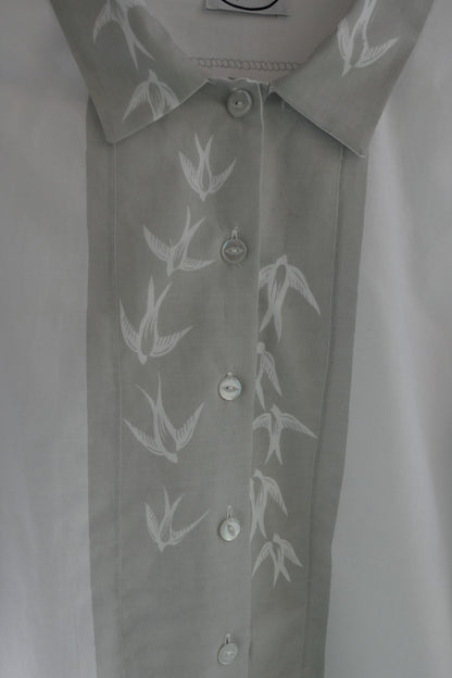 Swift ~ Bird Print & Embroidered Cotton Shirt - M