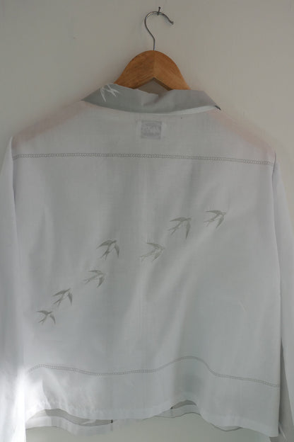 Swift ~ Bird Print & Embroidered Cotton Shirt - M