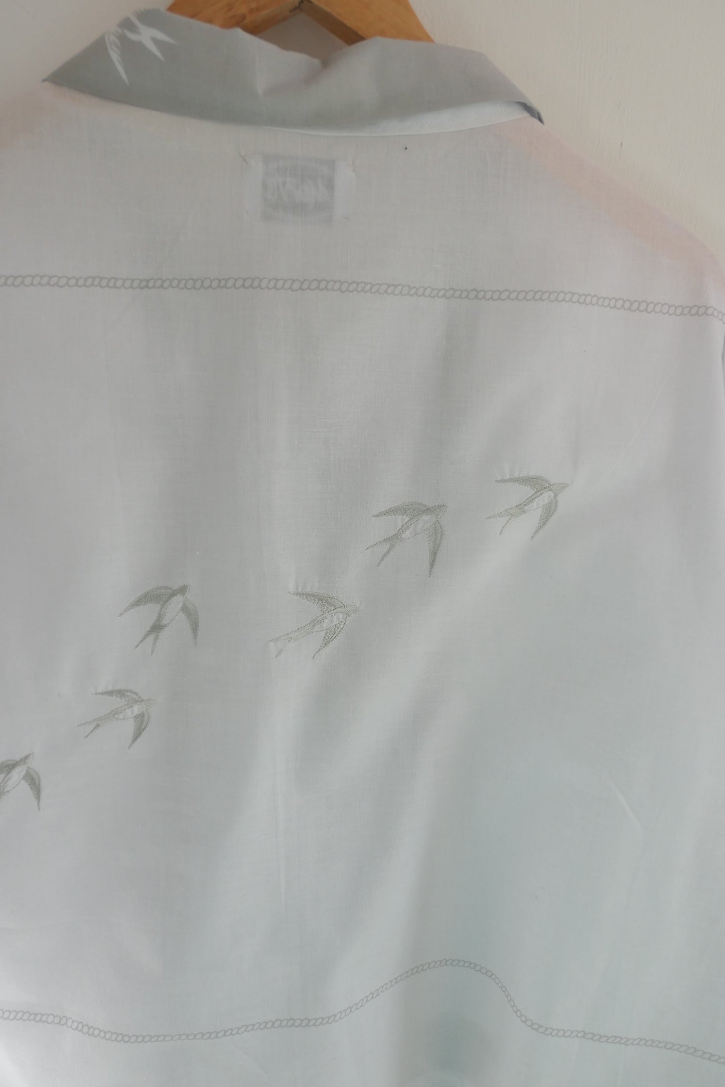 Swift ~ Bird Print & Embroidered Cotton Shirt - M