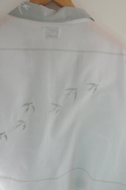 Swift ~ Bird Print & Embroidered Cotton Shirt - M