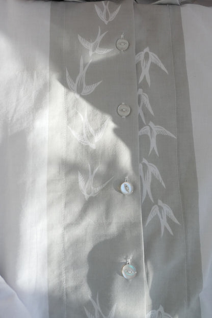 Swift ~ Bird Print & Embroidered Cotton Shirt - M