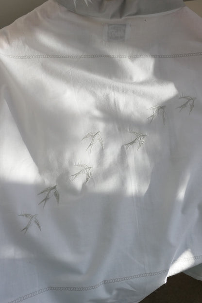 Swift ~ Bird Print & Embroidered Cotton Shirt - M