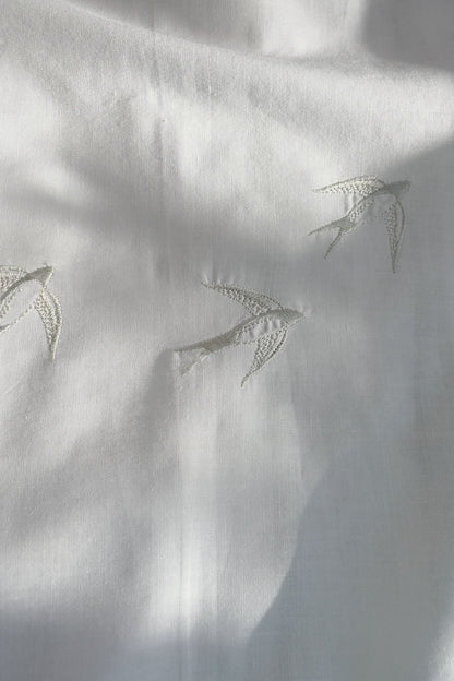 Swift ~ Bird Print & Embroidered Cotton Shirt - M
