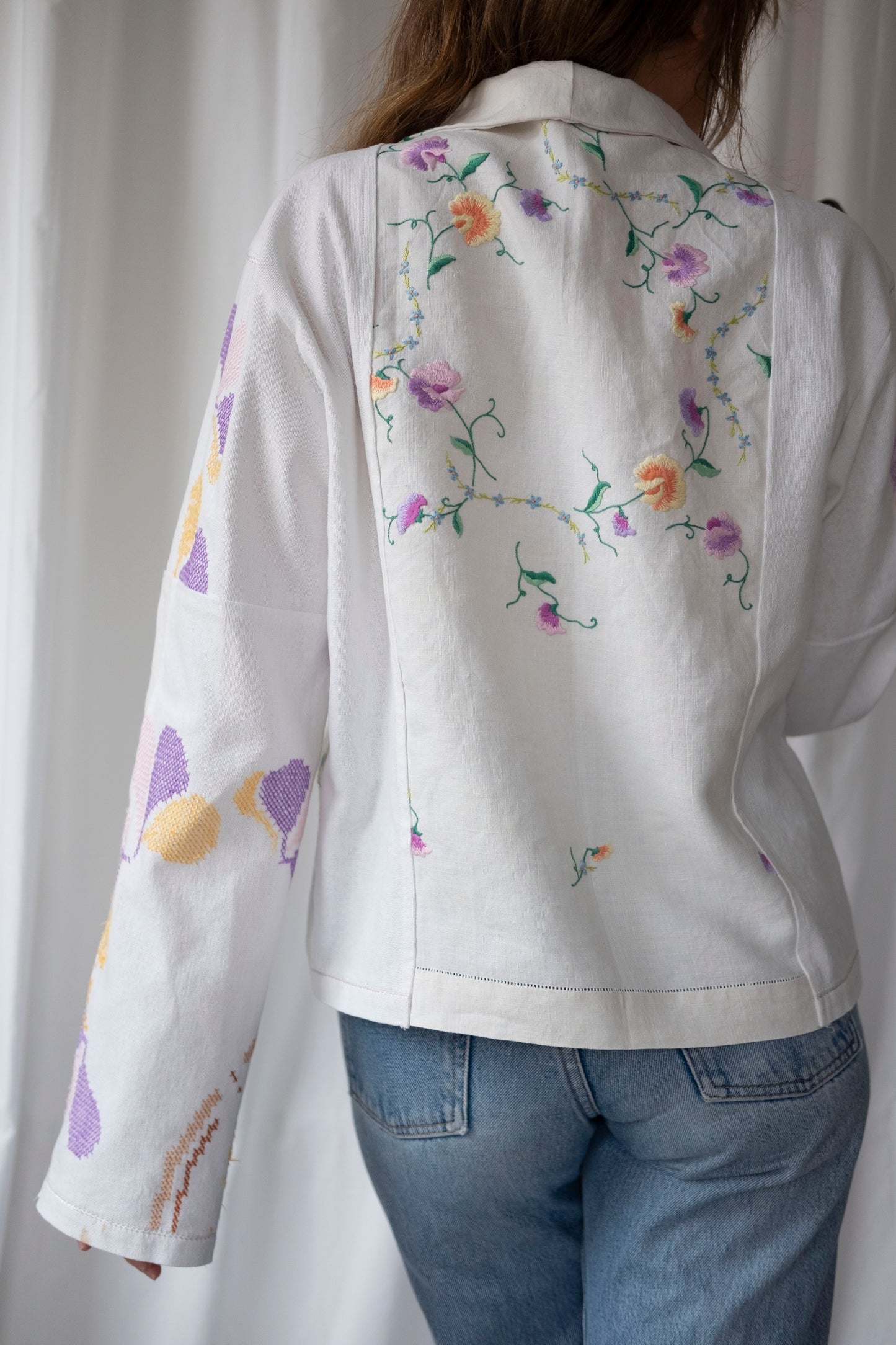 Pansy ~ Reworked Vintage Linen Embroidered Shirt - M/L