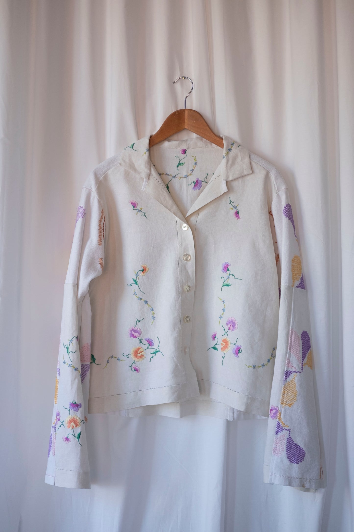 Pansy ~ Reworked Vintage Linen Embroidered Shirt - M/L