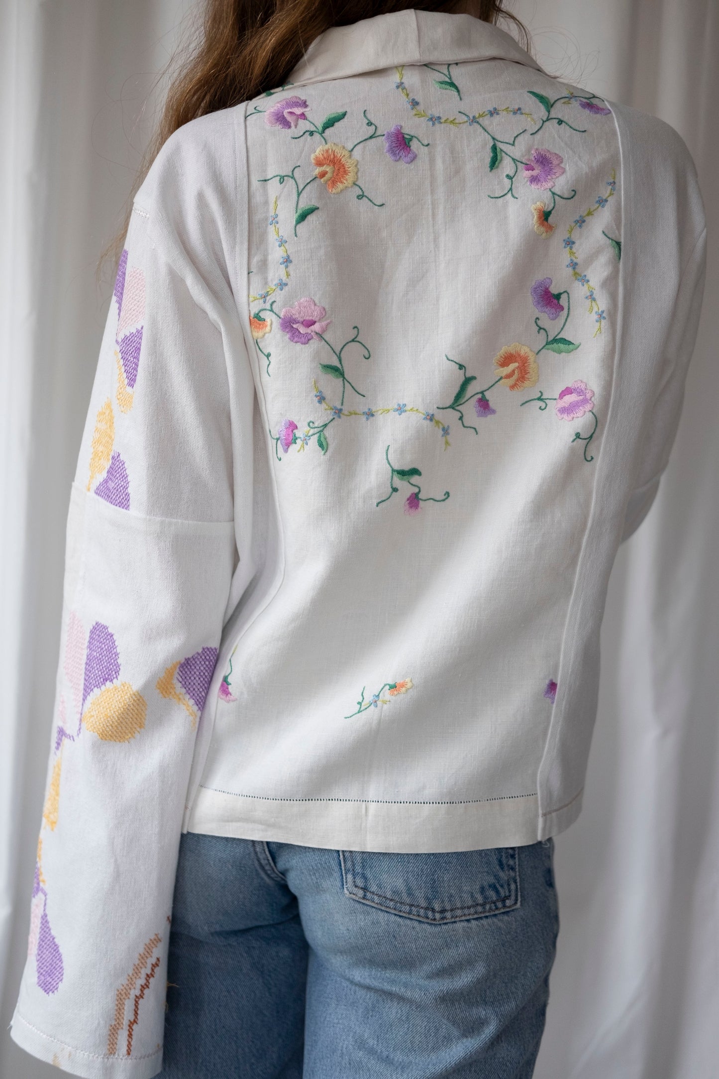 Pansy ~ Reworked Vintage Linen Embroidered Shirt - M/L