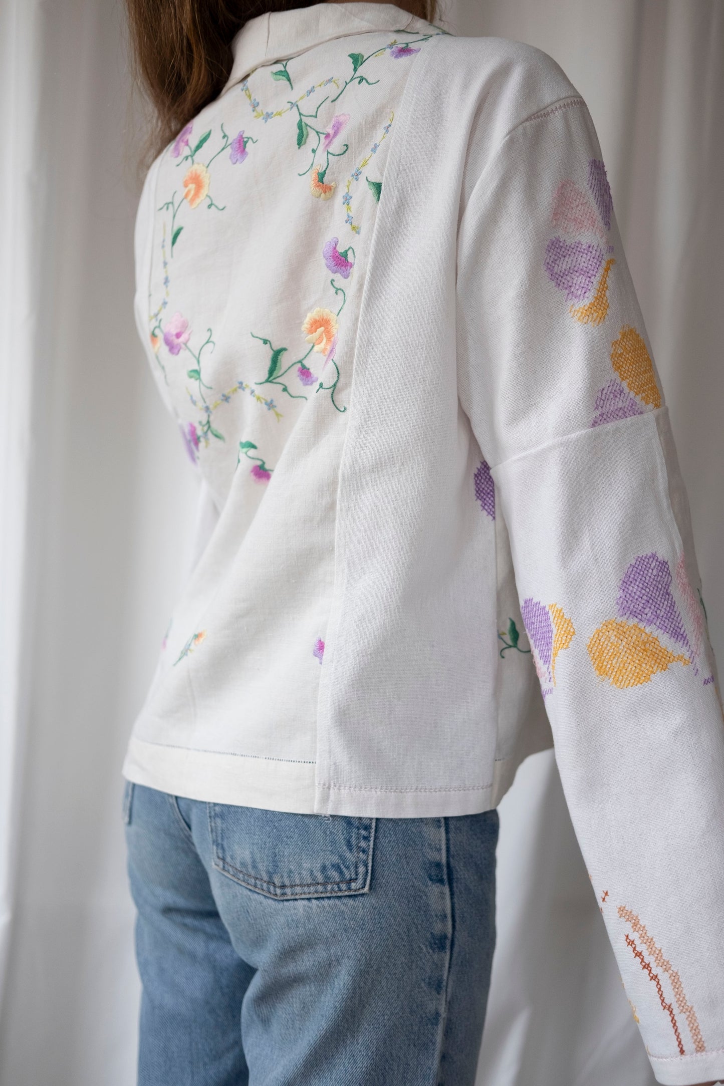 Pansy ~ Reworked Vintage Linen Embroidered Shirt - M/L