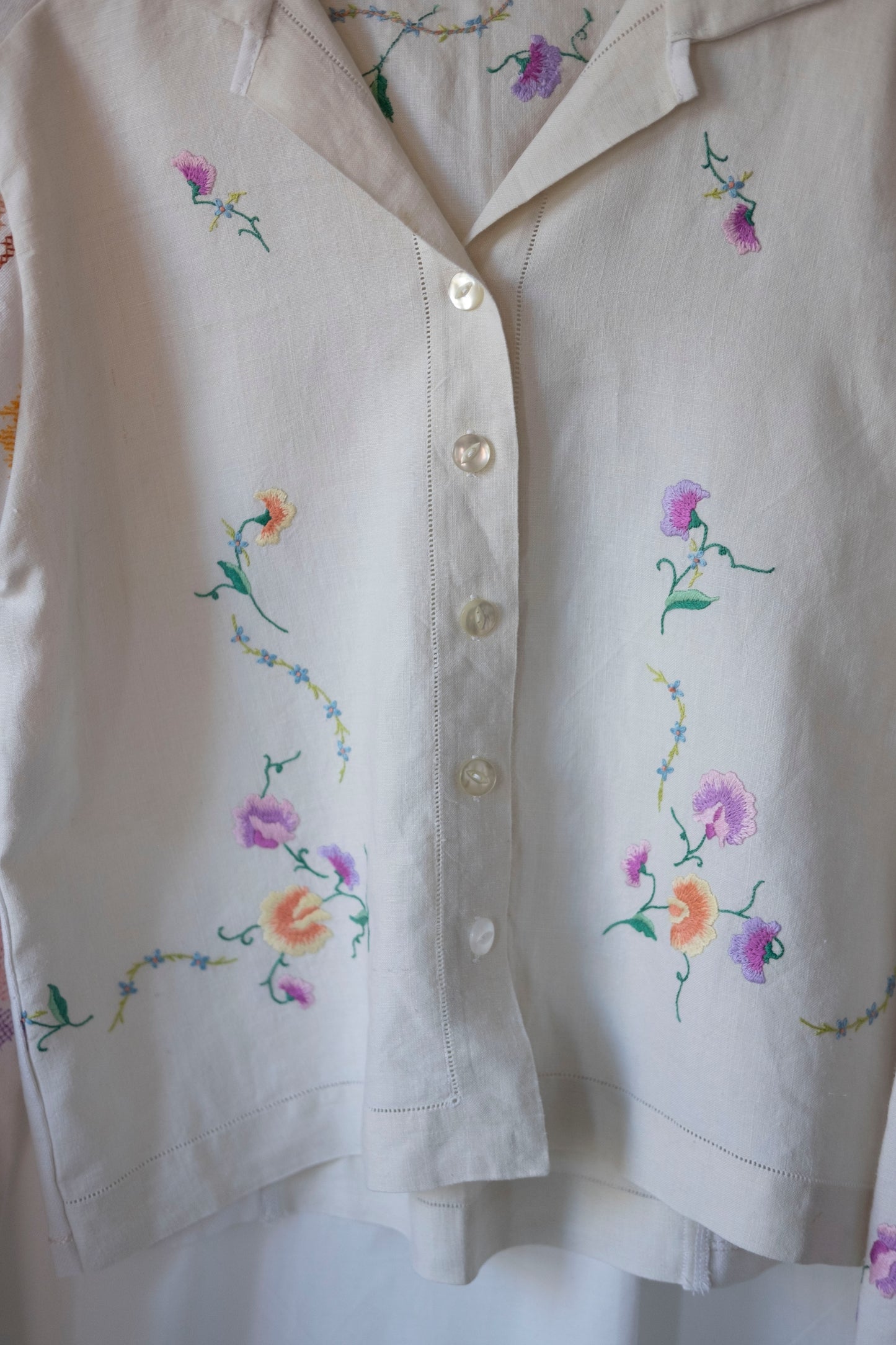 Pansy ~ Reworked Vintage Linen Embroidered Shirt - M/L