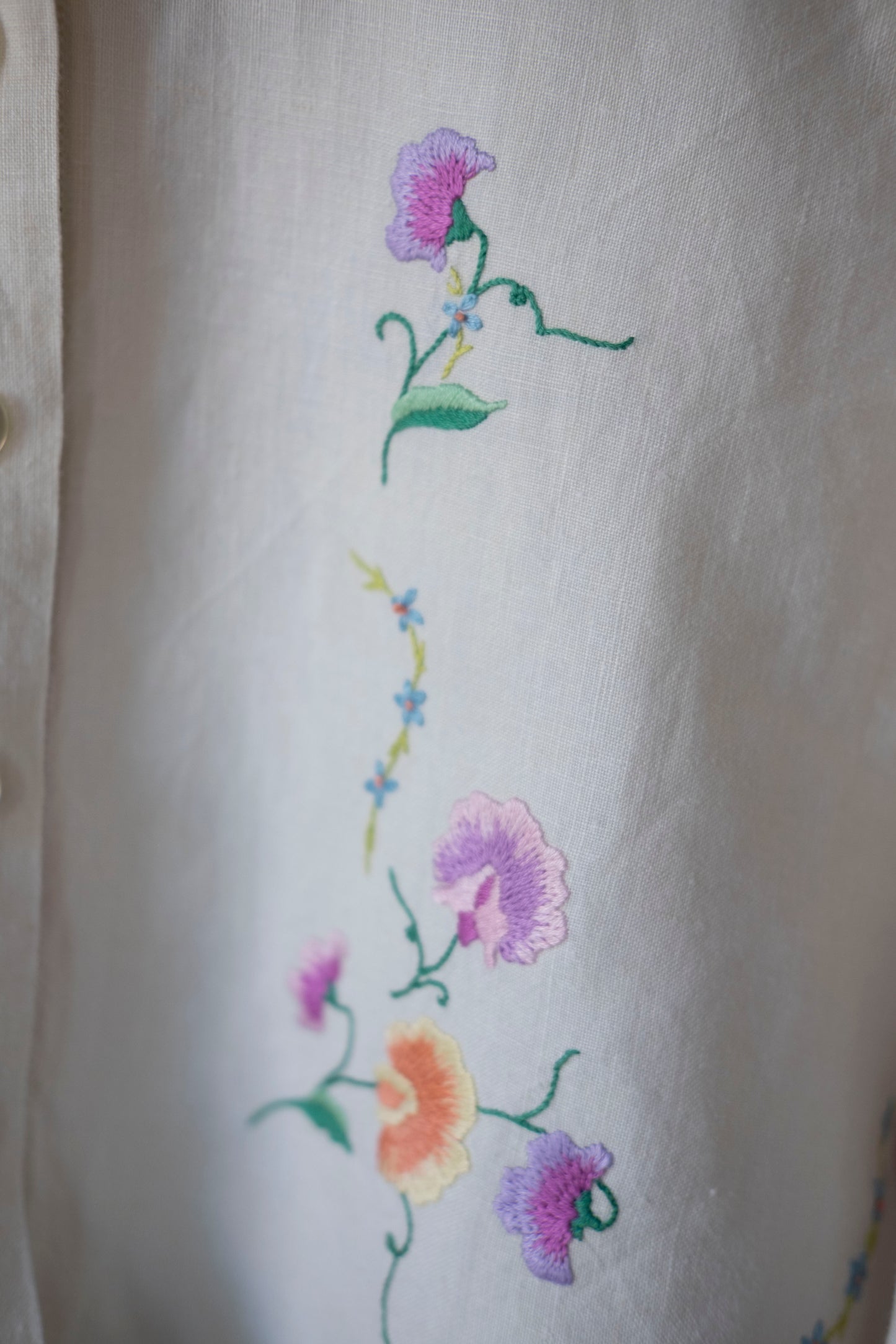 Pansy ~ Reworked Vintage Linen Embroidered Shirt - M/L