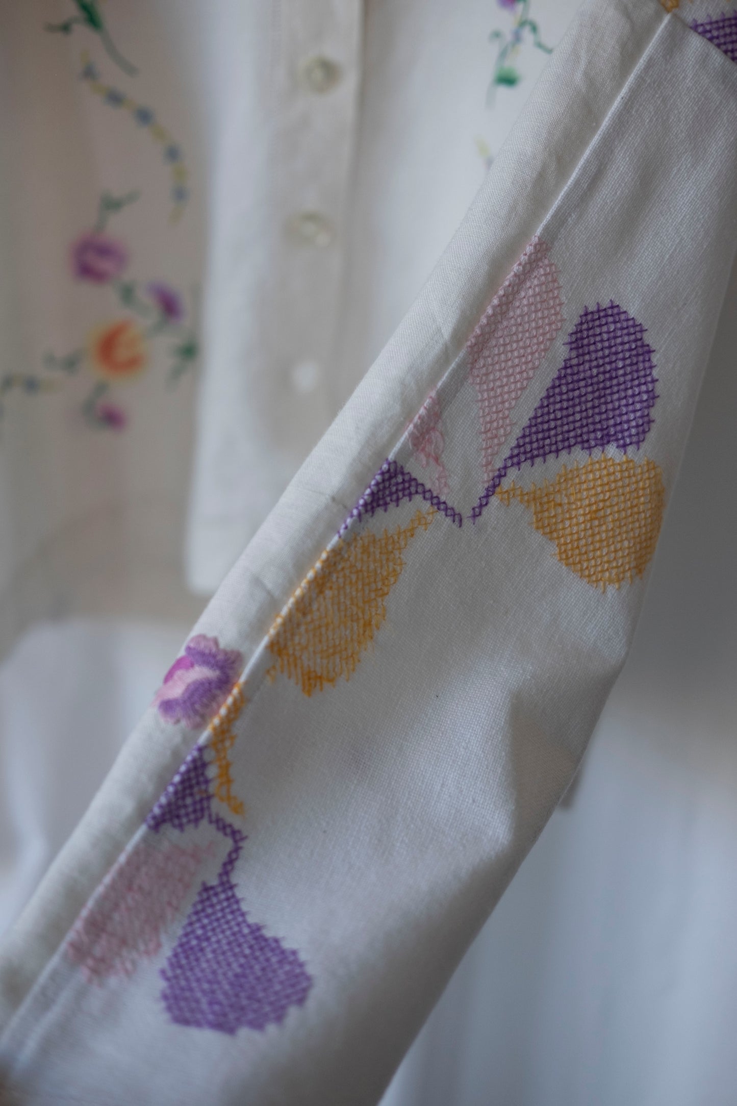 Pansy ~ Reworked Vintage Linen Embroidered Shirt - M/L