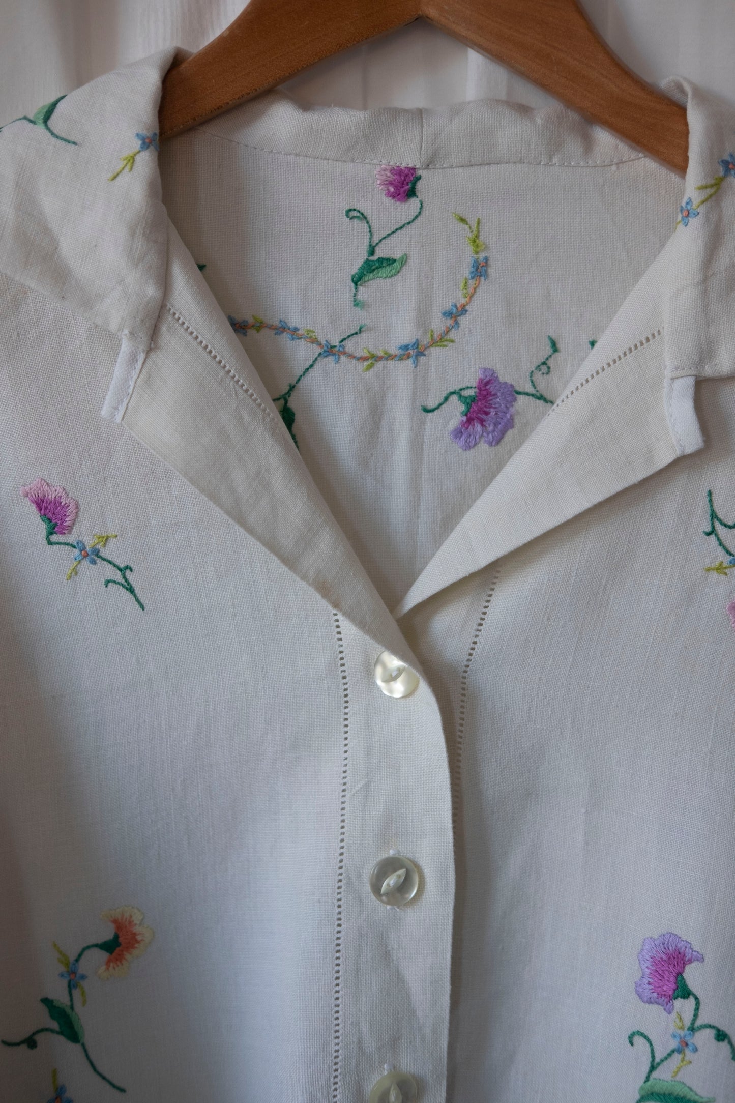 Pansy ~ Reworked Vintage Linen Embroidered Shirt - M/L