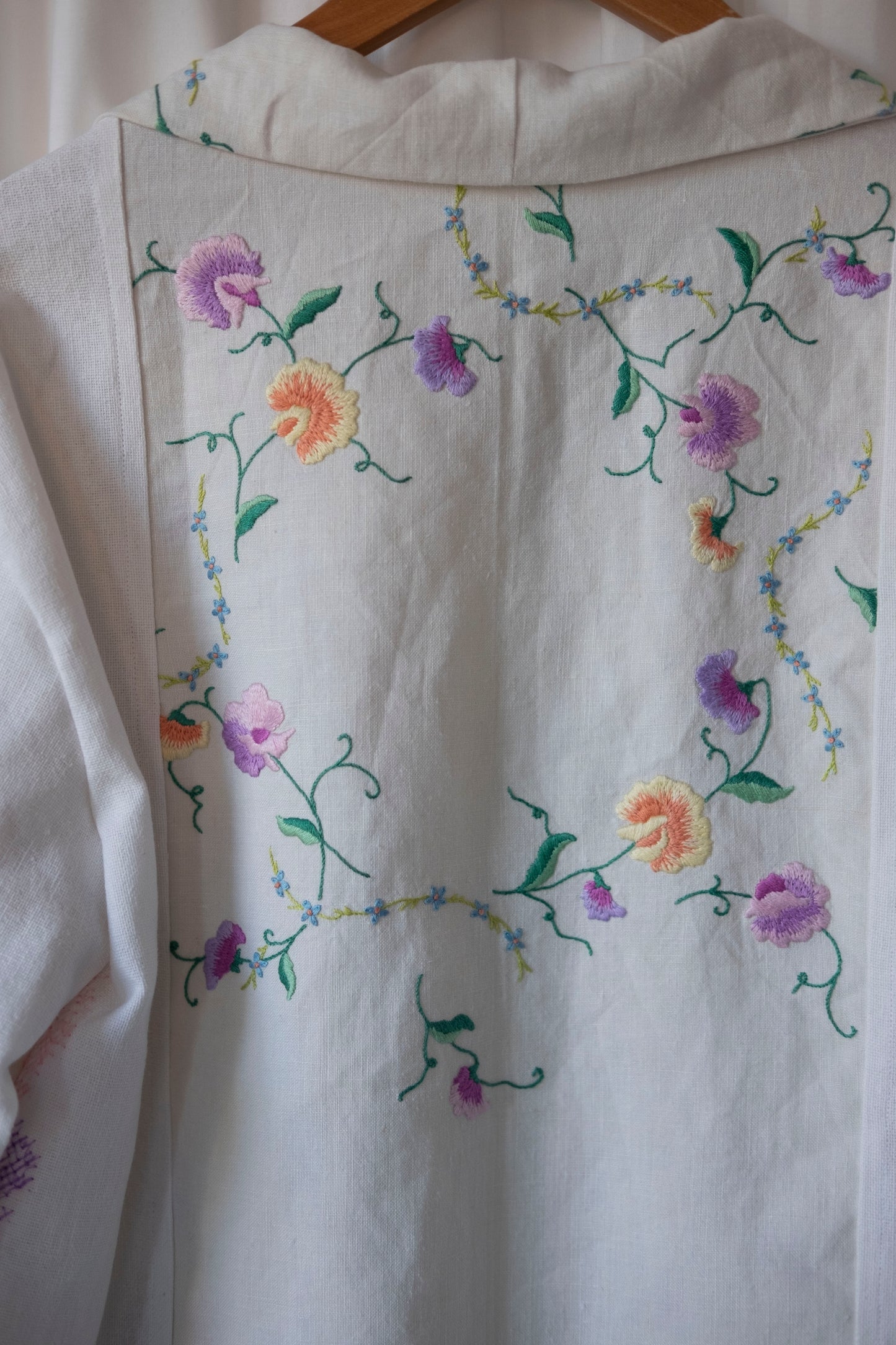 Pansy ~ Reworked Vintage Linen Embroidered Shirt - M/L