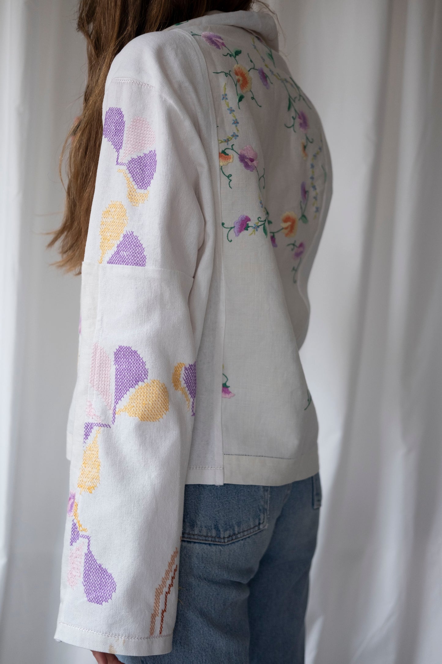 Pansy ~ Reworked Vintage Linen Embroidered Shirt - M/L