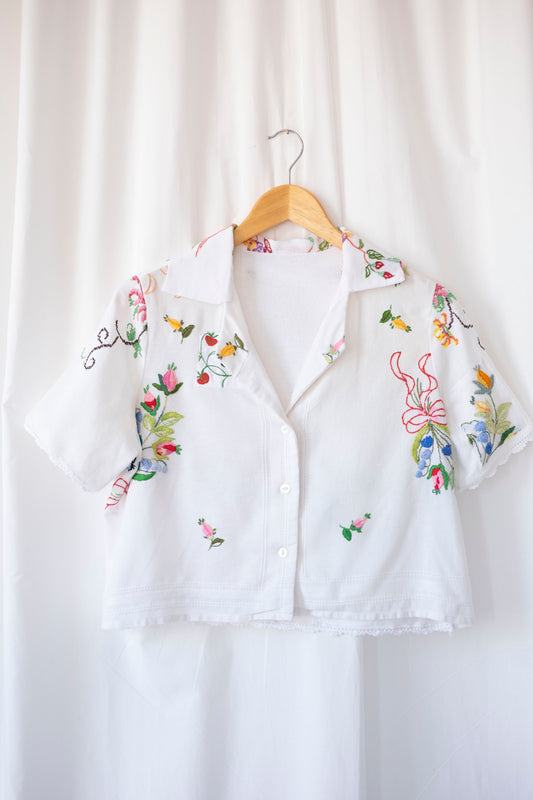 Agnes ~ Reworked Embroidered Shirt - S/M