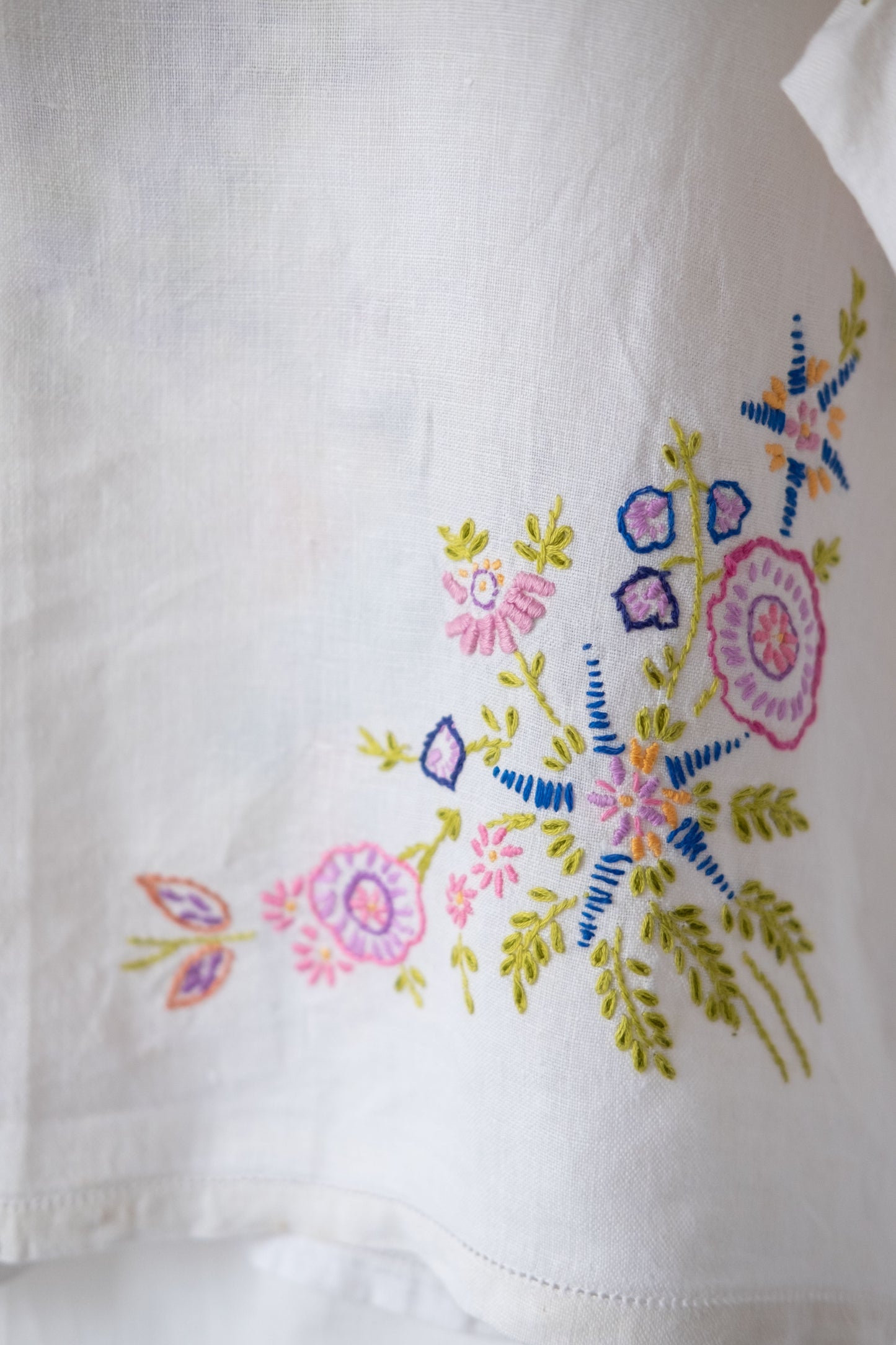 Alice ~ Reworked Vintage Linen Embroidered Tee - S/M