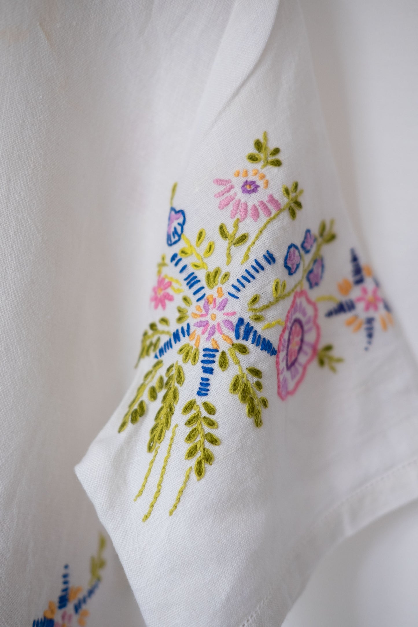 Alice ~ Reworked Vintage Linen Embroidered Tee - S/M