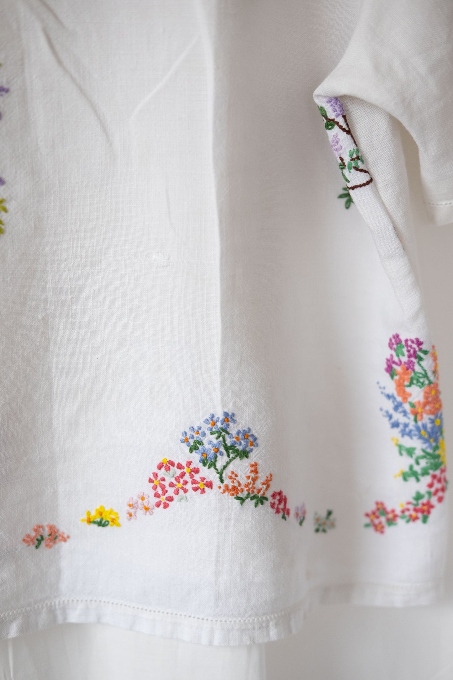 Alice ~ Reworked Vintage Linen Embroidered Tee - S/M