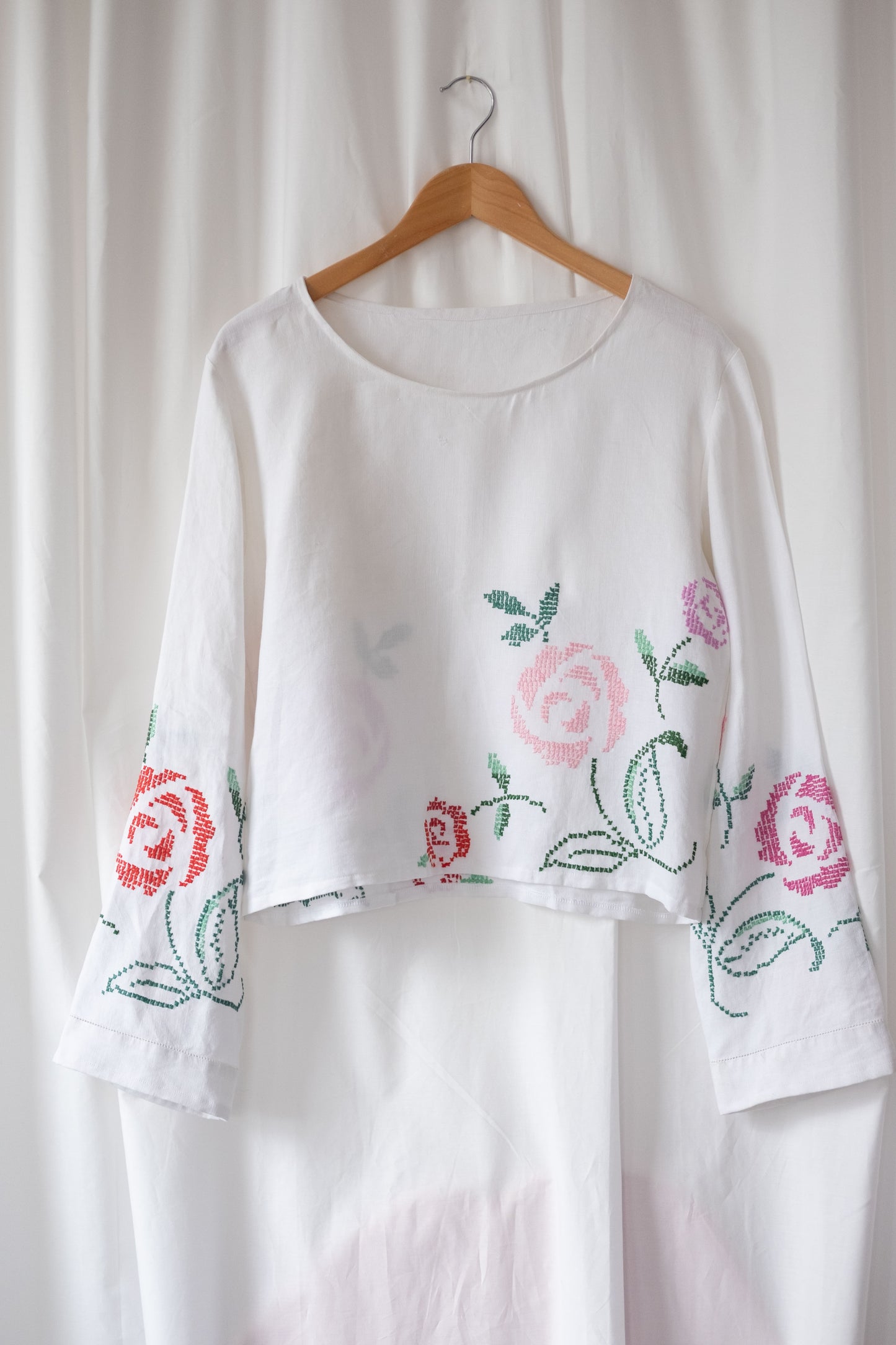 Anisa ~ Reworked Vintage Linen Embroidered Long Sleeve - M/L